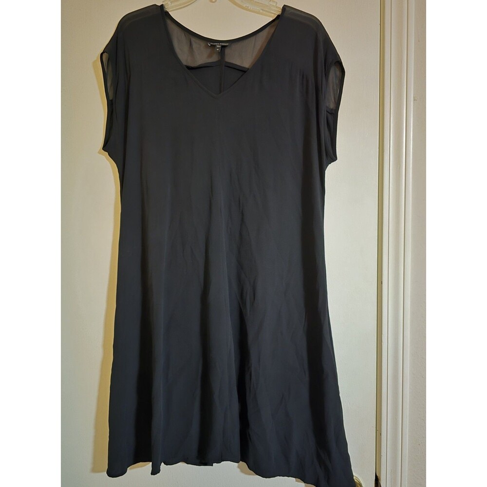 Eileen Fisher 100% Silk Black Cap Sleeve Dress. Medium. Capsule Staple Luxury